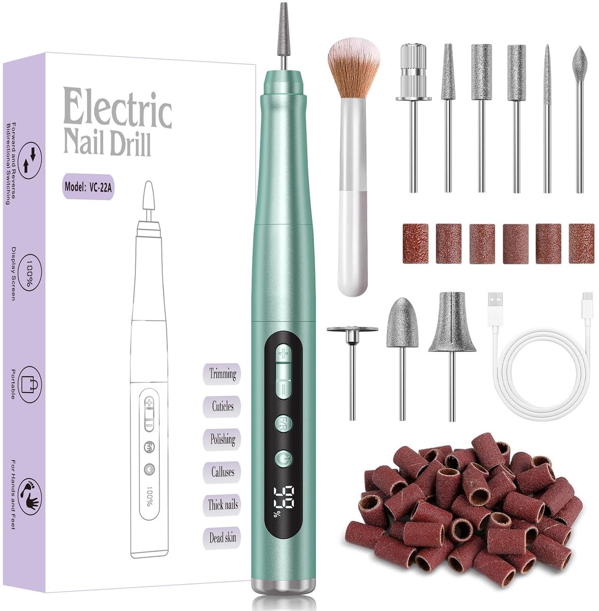 SnelShoppen - Draadloze elektrische nagelboor 35000 RPM - Professionele manicure pedicure kit met LCD-display - 9-in-1 nagelvijlset voor acryl- en gel