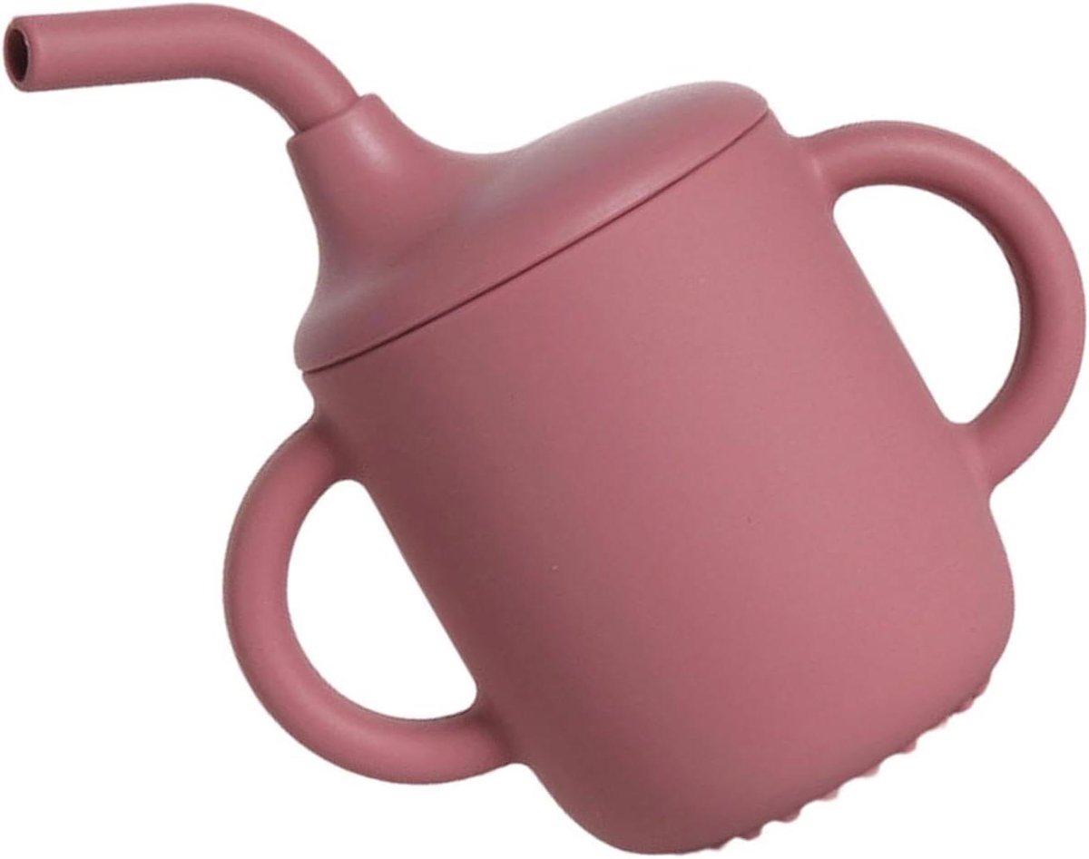 Kinder Drinkbeker - Beker met Rietje - Zelfstandig Drinken - Onbreekbaar Siliconen - 180ml - Wijn Rood