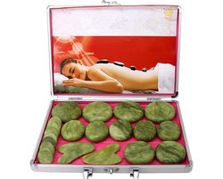 Massage Hot Stone Set - Energie Steen Set - Ontspanningsbehandeling - Echte Olivijn Jade - 21 stuks - Olijfgroen