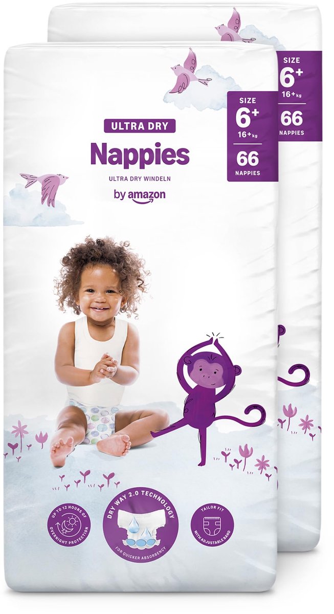SnelShoppen - Ultradroge Luiers Maat 6+ (16+kg), 132 Luiers in Multipack, Ideaal voor Baby's en Peuters, Super Absorberend, Zacht en Comfortabel, Perf