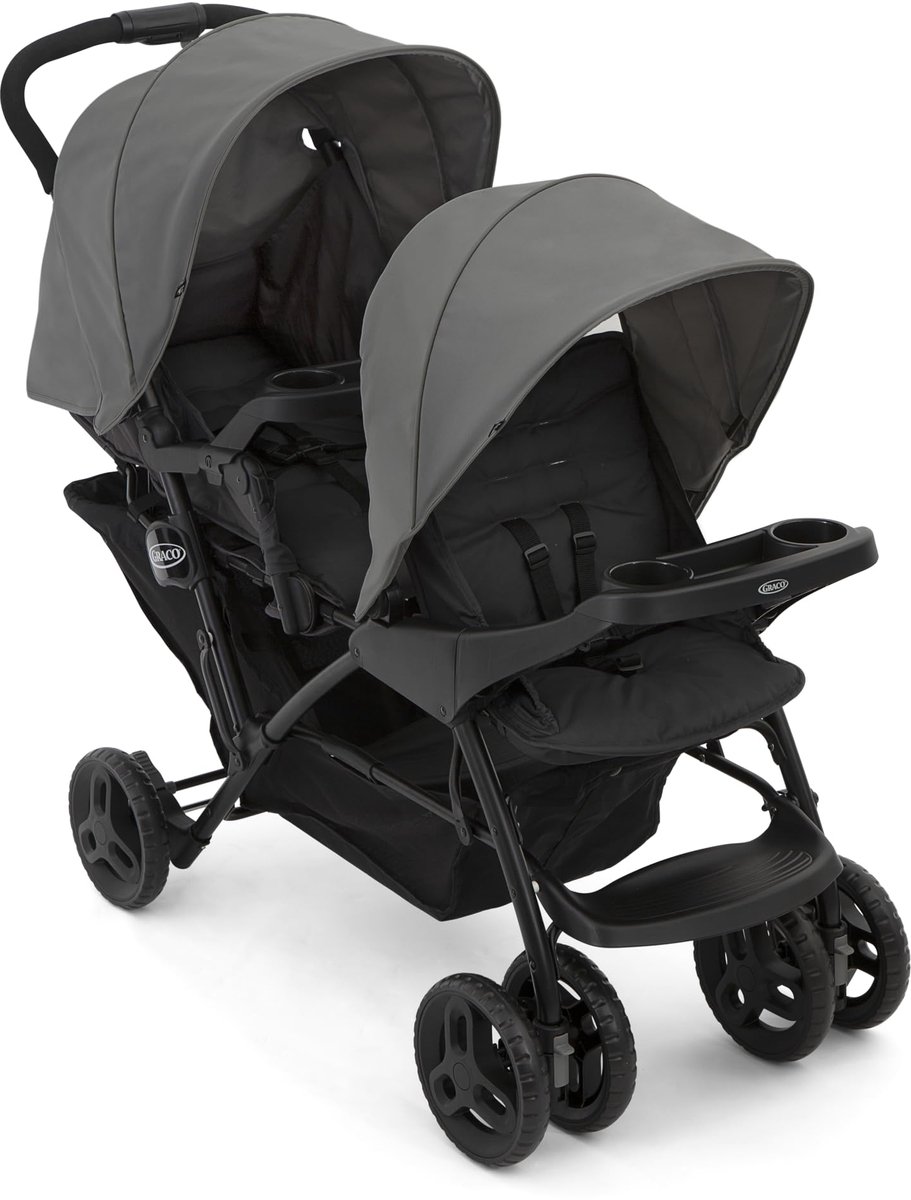 SnelShoppen - Dubbele kinderwagen Stadium Duo, wendbaar, voor kinderen van 0-3 jaar (max. 15 kg), kleur titanium, compatibel met i-Size autostoelen