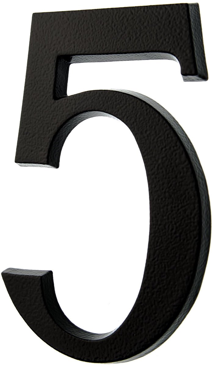 Dailygoods - Huisnummer 5 van Aluminium 20 cm - Huisnummers in Edel Zwart 3D-Design
