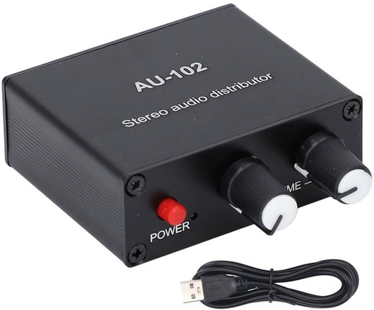 Audiodistributeur - Stereo geluidsmixer - Actieve geluidsverdeler - 2-weg splitter - 3,5 mm interface - Geschikt voor eindversterker - Com...