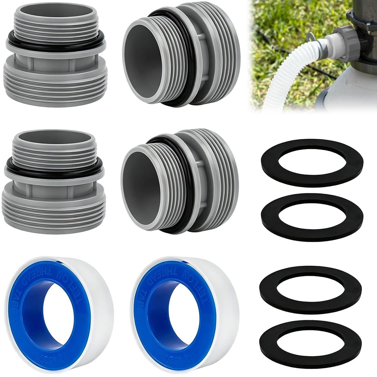 Dailygoods- Zwembadslangadapterset 4 Stuks - Afdichting - 40 mm naar 1 1/2 Inch - Compatibel met Intex/Coleman - Flexibele Verbinding - Stabiele Aansluiting - Slangconnector