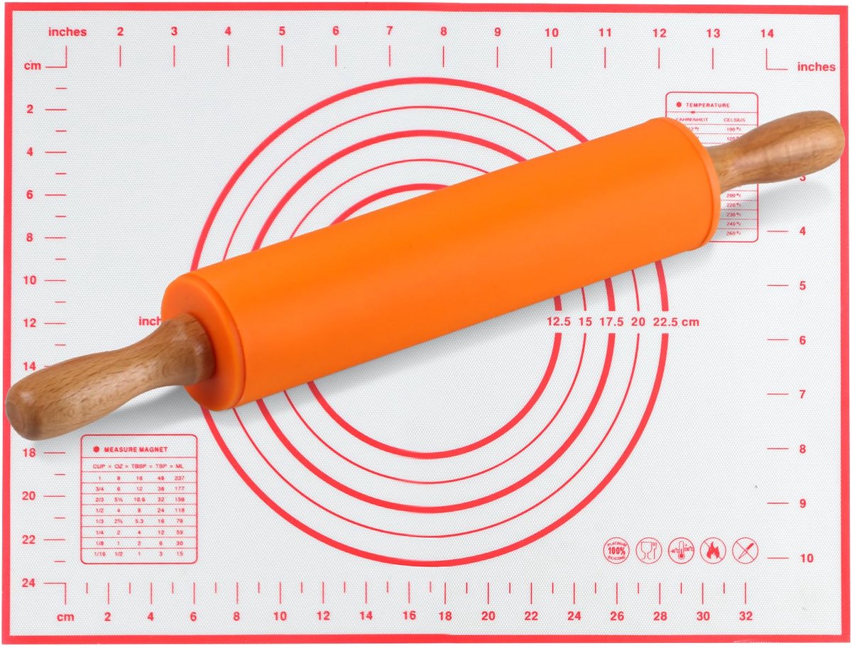 Dailygoods - Siliconen Deegroller met Houten Handvat en Bakmat - Antikleef voor Taart en Koekjes
