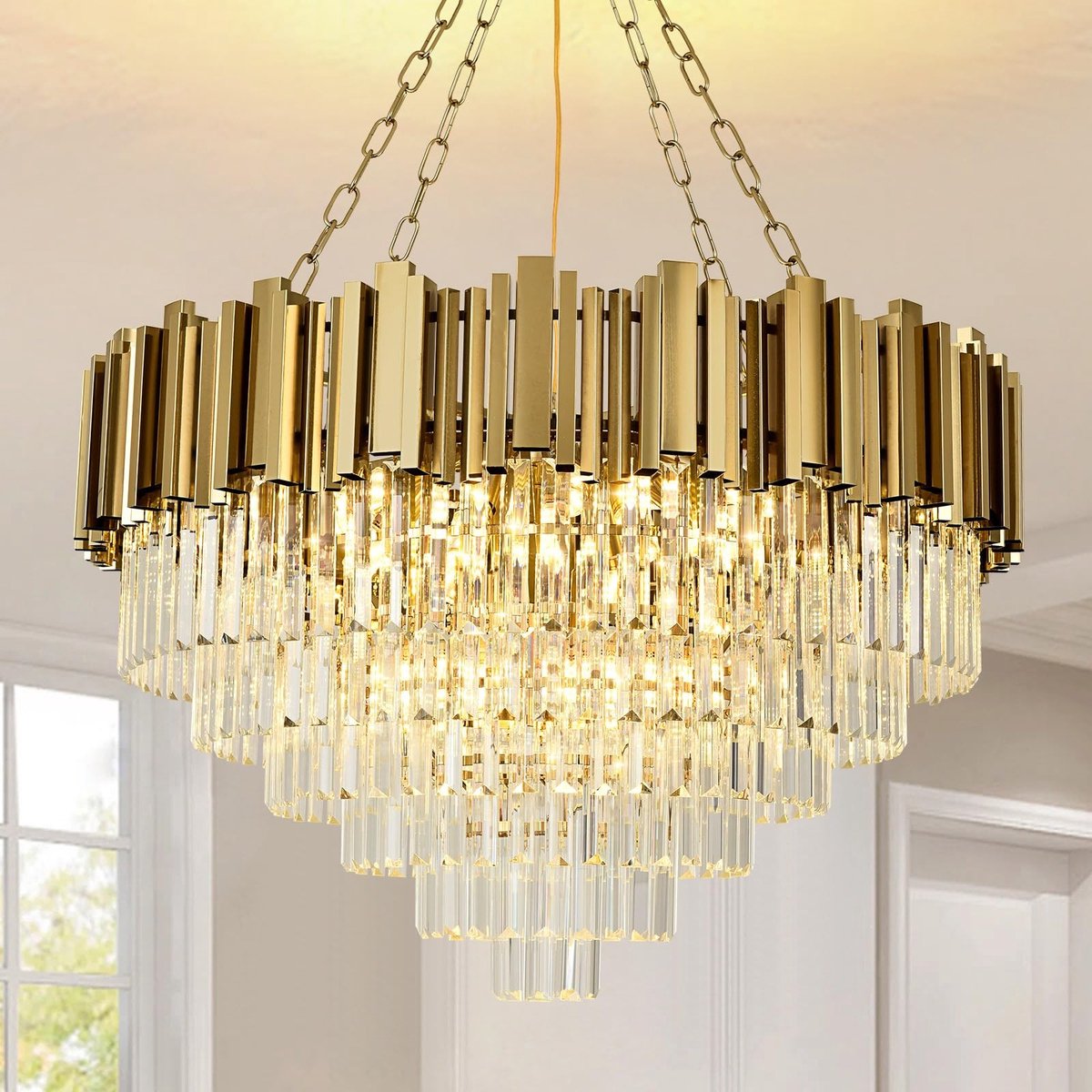 Dailygoods- Kroonluchter Goud - Moderne Kristallen Hanglamp - Ronde Hanglamp Φ80cm - Verlichtingsarmatuur Woonkamer - Elegante Decoratie - Droomachtige Sfeer