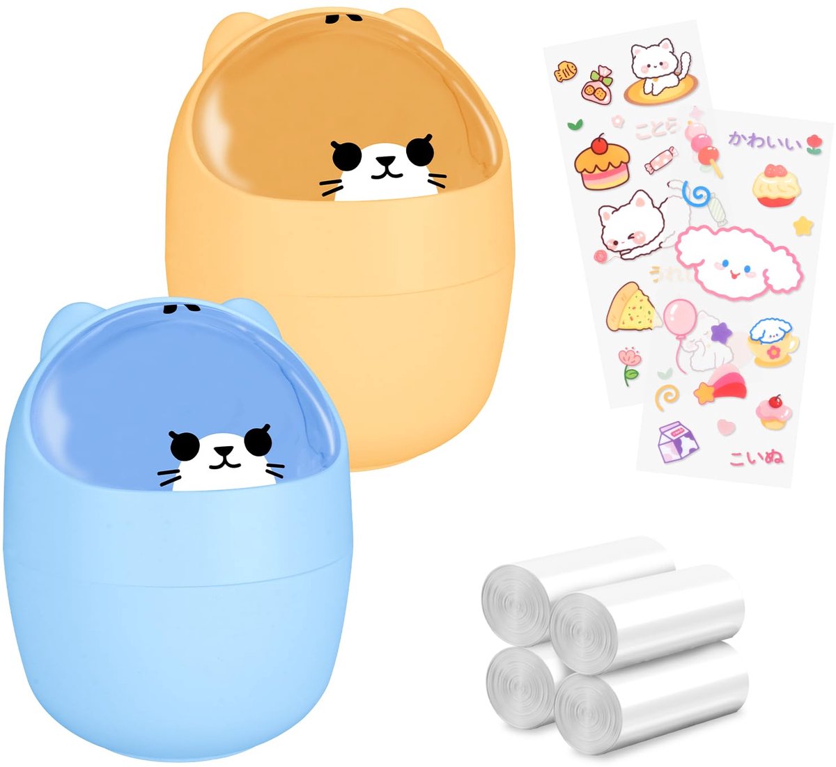 Dailygoods - 8 Stuks Mini Afvalbak met Deksel - Schattige Cartoon Prullenbak voor Kinderen