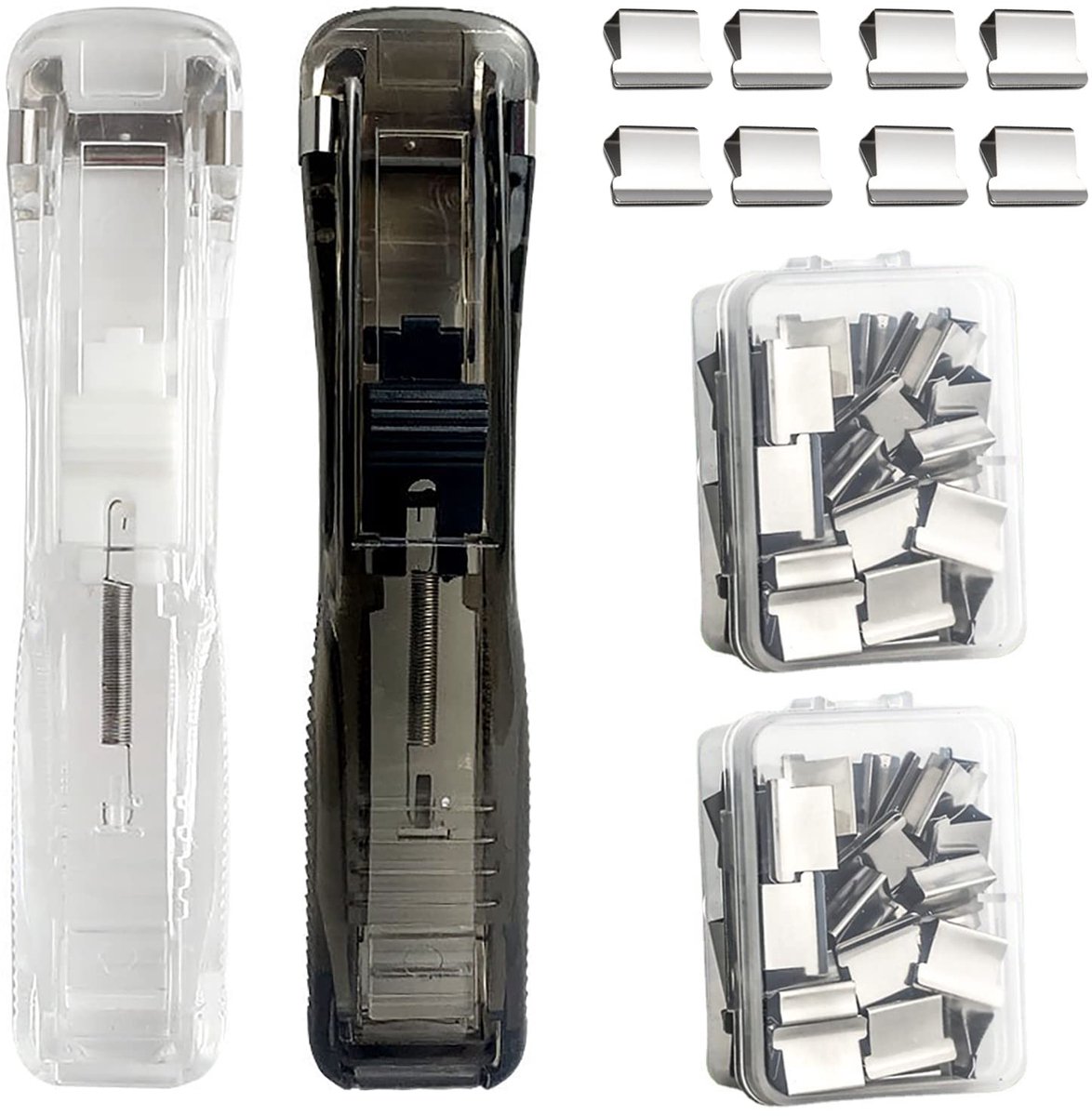 Dailygoods - Clam Clip Dispenser 2 stuks met 100 Herbruikbare Klemmen voor Papier