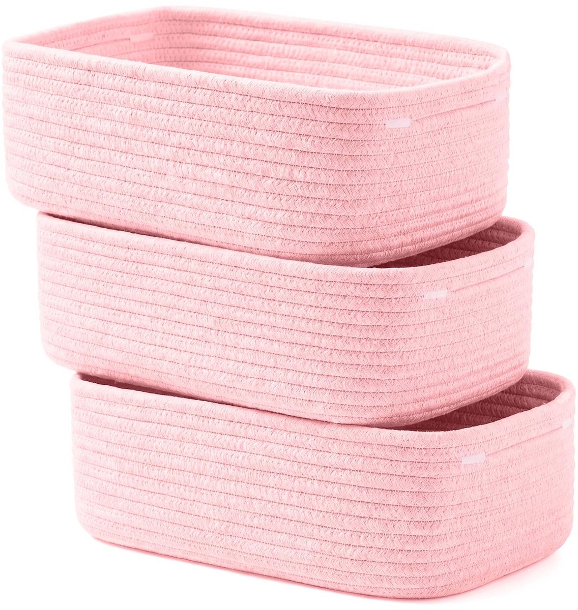 Dailygoods - 3 Stuks Decoratieve Opbergmanden - Rechthoekige Mand voor Speelgoed en Geschenken in Roze