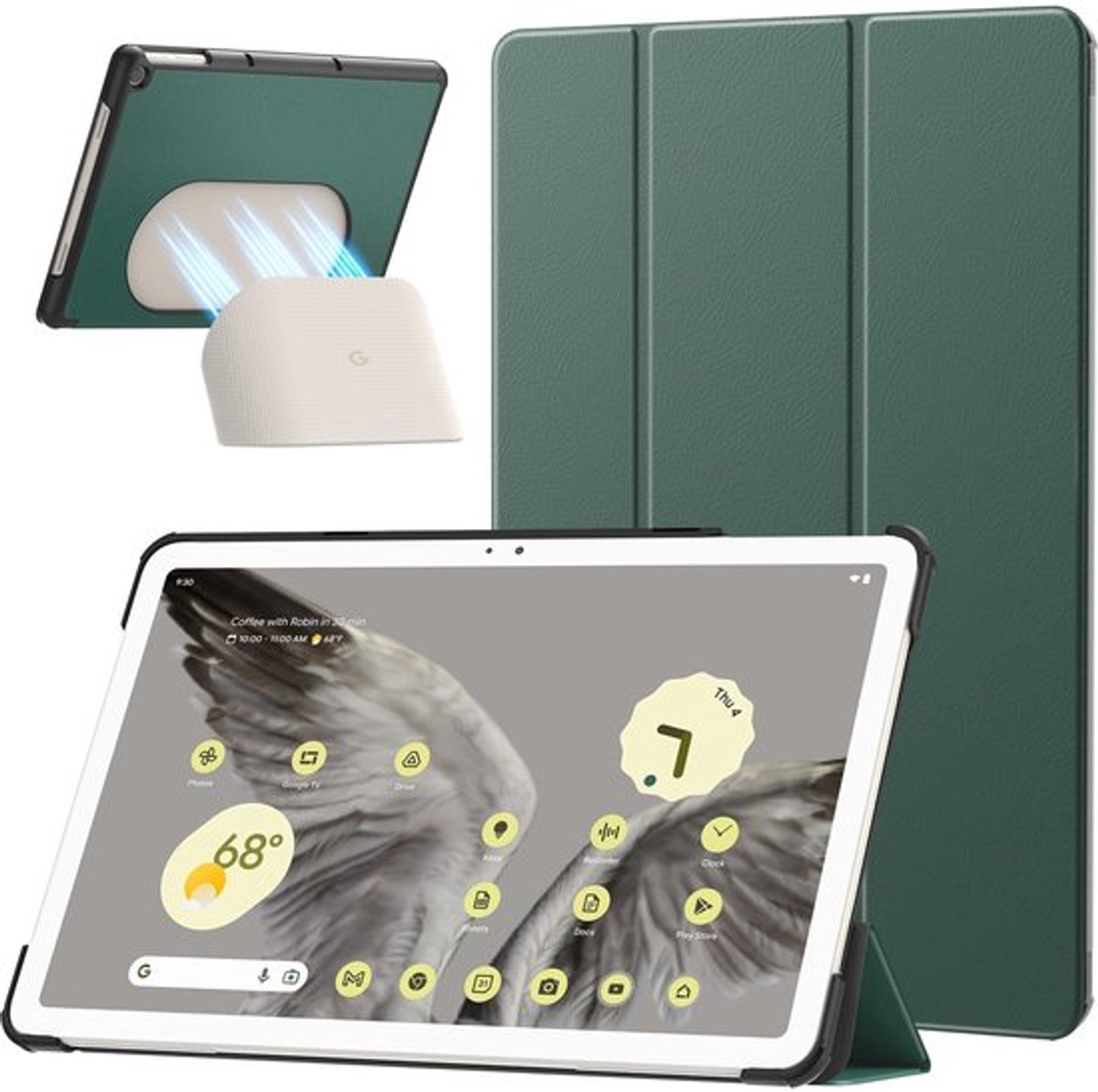 Tablethoes Ultradun Slank Lederen - Opvouwbaar Ontwerp - Trifold Stand - Volledige Protector - 11 Inch - Donkergroen - Tabletcase