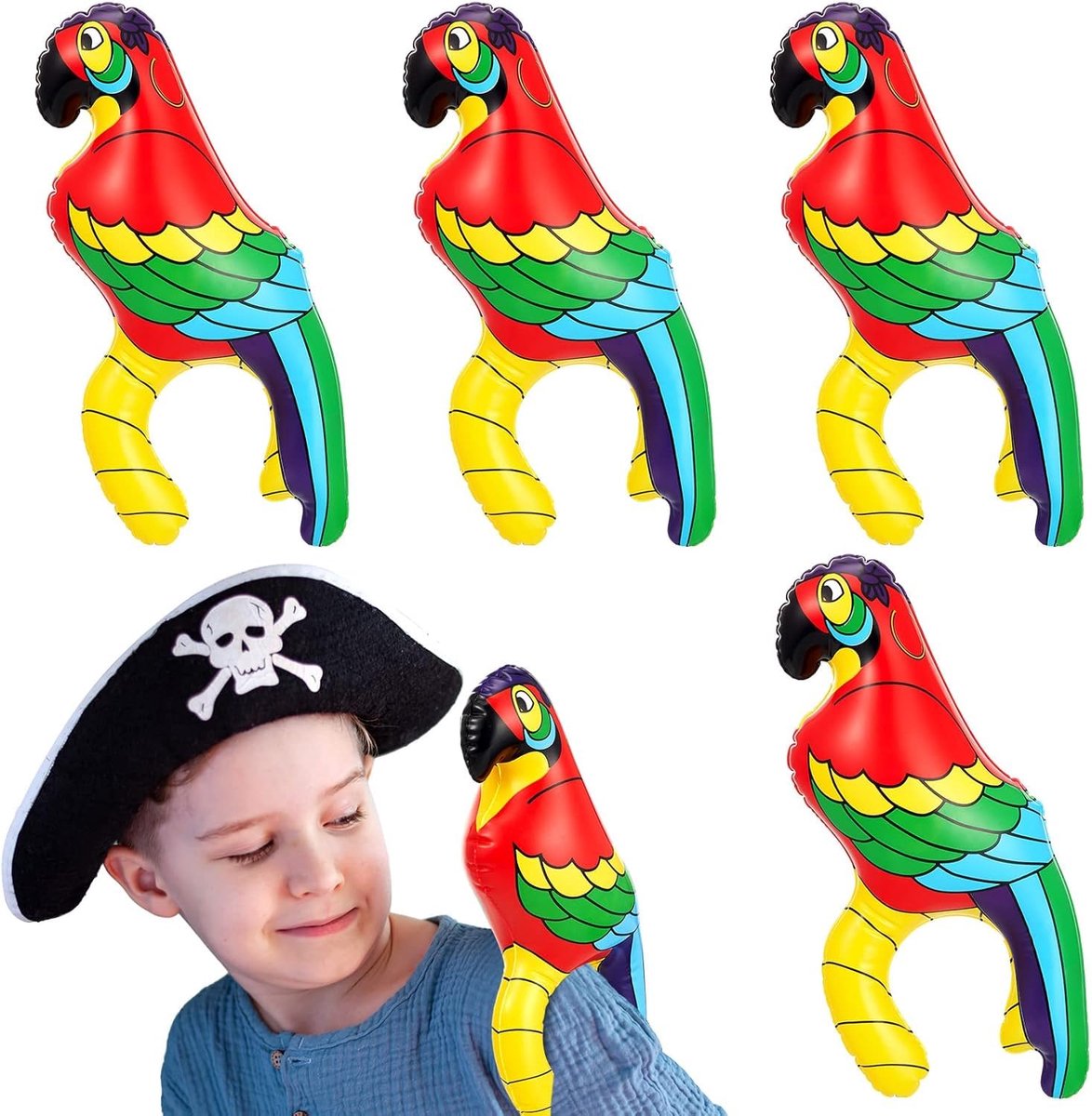 Dailygoods - 4 Stuks Opblaasbare Papegaaien voor Kinderen