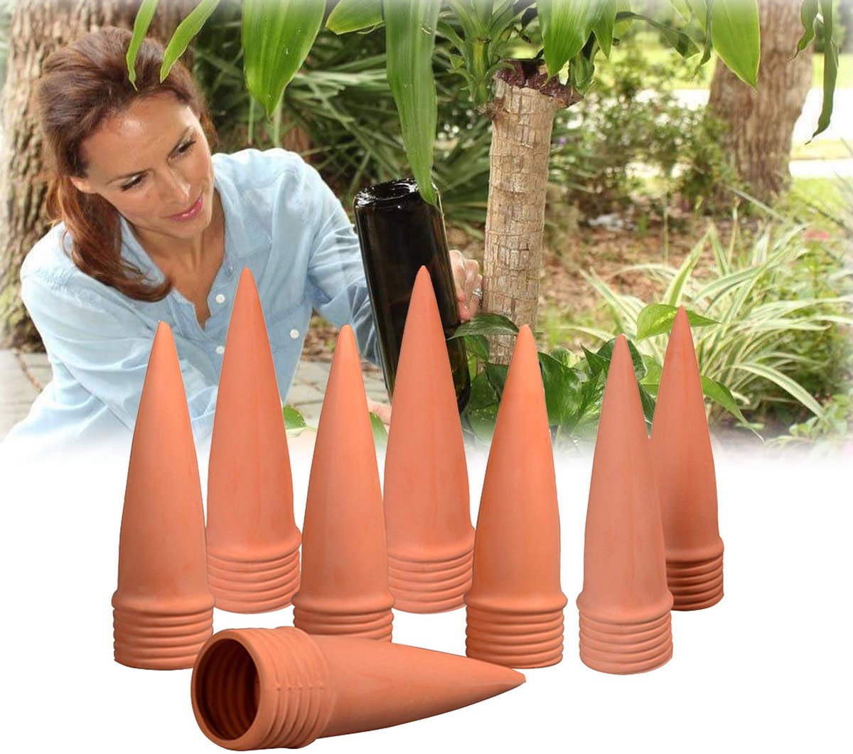 Dailygoods - Oya Irrigatieset - 8 Stuks Terracotta Waterdispenser voor Planten