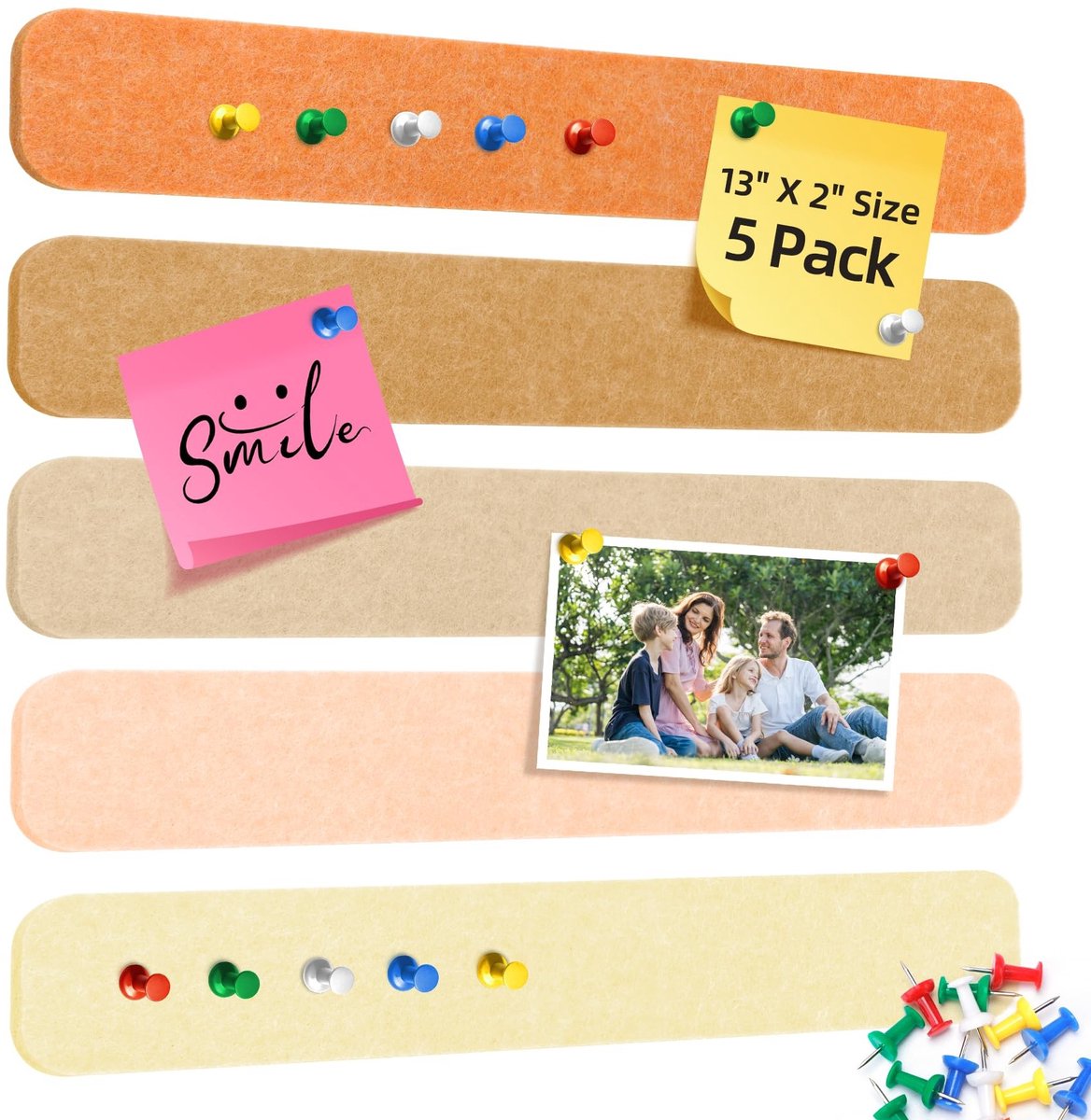 Dailygoods - Vilten Prikbord Set met 5 Zelfklevende Strips en 20 Punaises - Creatieve Wanddecoratie