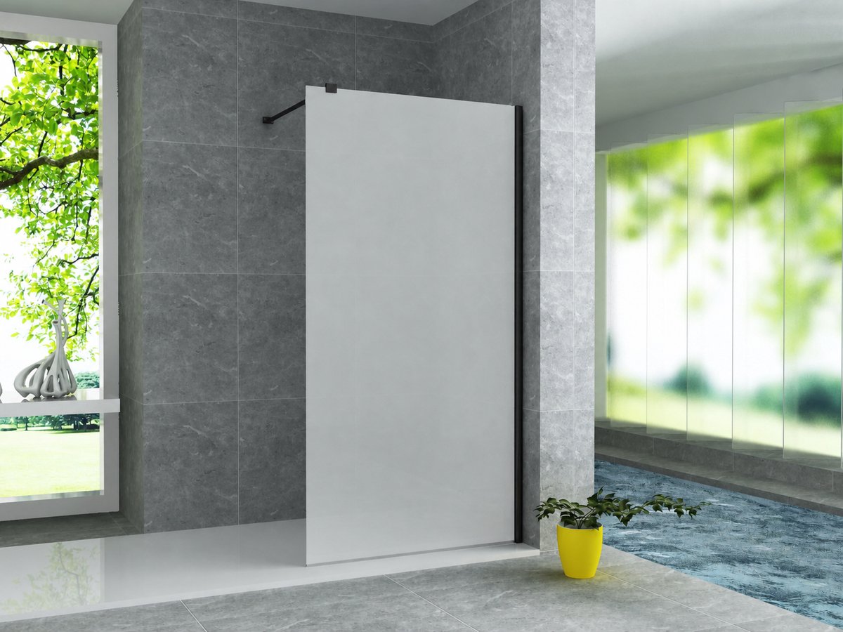 ILYA OPAL Inloopdouche Douchewand 120x200 cm - Melkwit Veiligheidsglas 8 mm - Mat zwart Profiel - Antikalk
