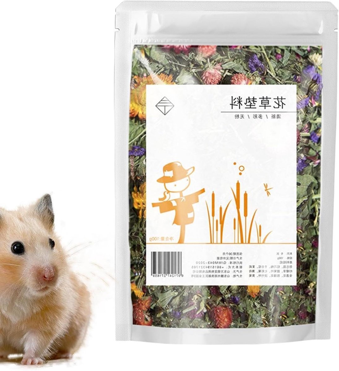 Bloemenhamsterstrooisel - Natuurlijk nestmateriaal - Kleine dieren verzorgen - Geurbindend en comfortabel - 120 g - Natuurlijke tinten