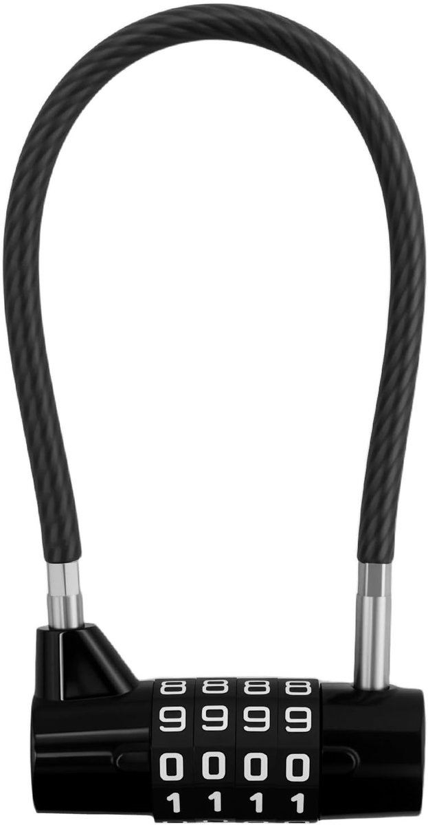 Dailygoods - Stalen Hangslot met Cijfercombinatie - Versterkte Kabel 5 mm x 17,5 cm