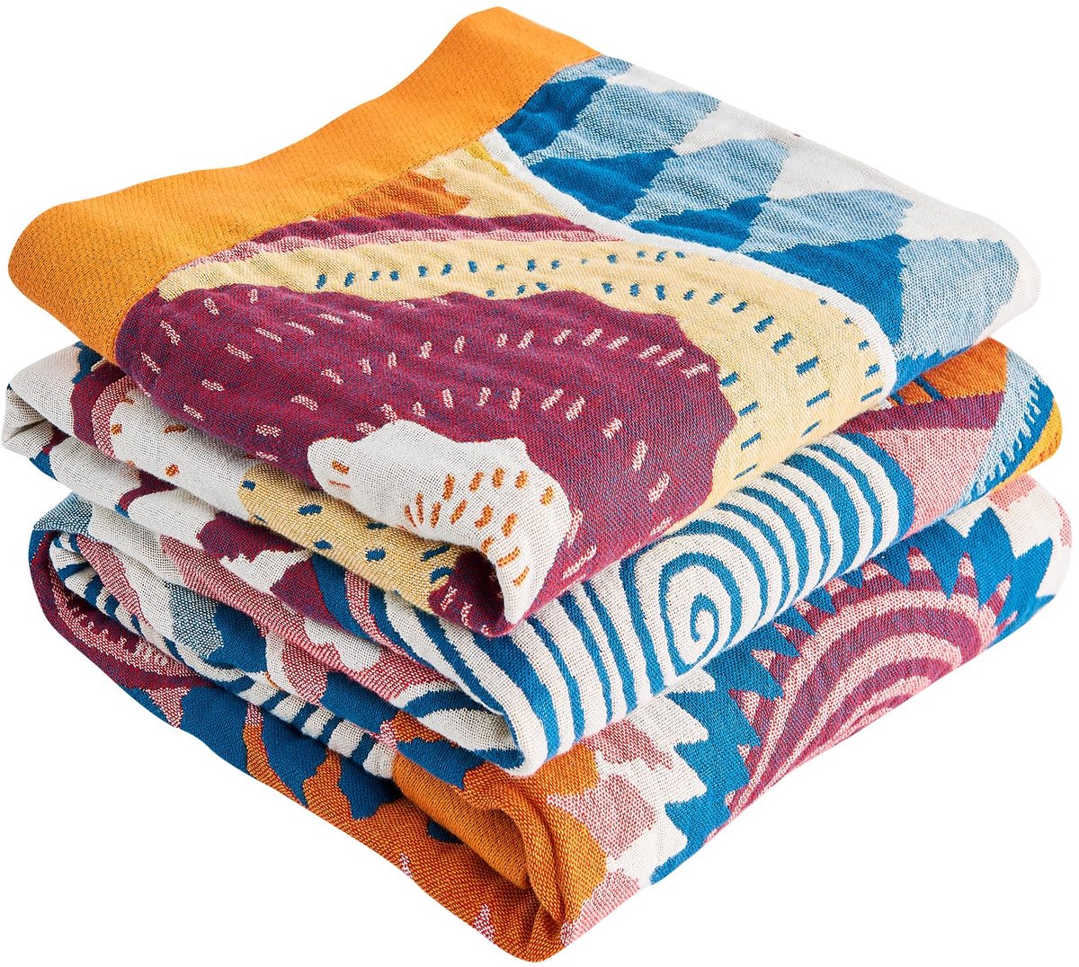 SnelShoppen - Boho plaid voor bed 150x200 cm - 100% katoen ultra zachte luxe quilt met kleurrijke zon en vogelprint, rustiek herfst decor voor bank of