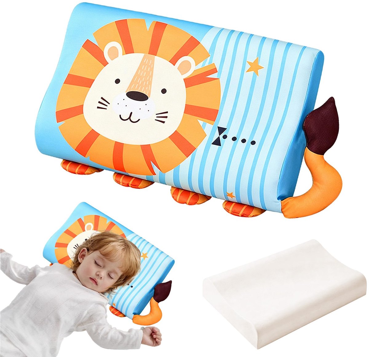 SnelShoppen - Ergonomisch Kinderkussen met Traagschuim, Ademend en Huidvriendelijk, Schattig Diermotief, 45 x 27 cm, Comfortabel Kinderen Kussen voor