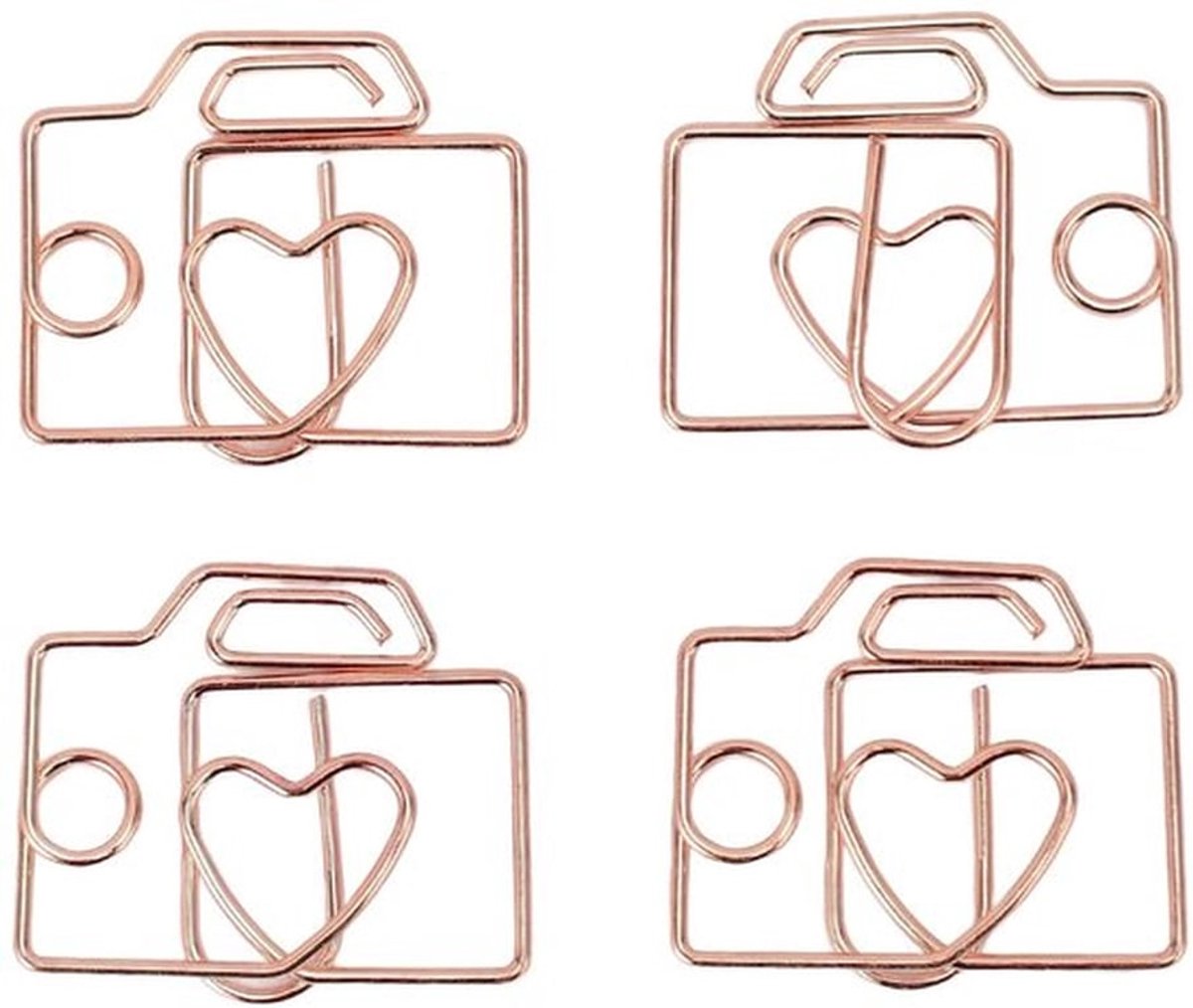 80 Stuks Cameravormige Paperclips in Rosé Goud voor Kantoor en School