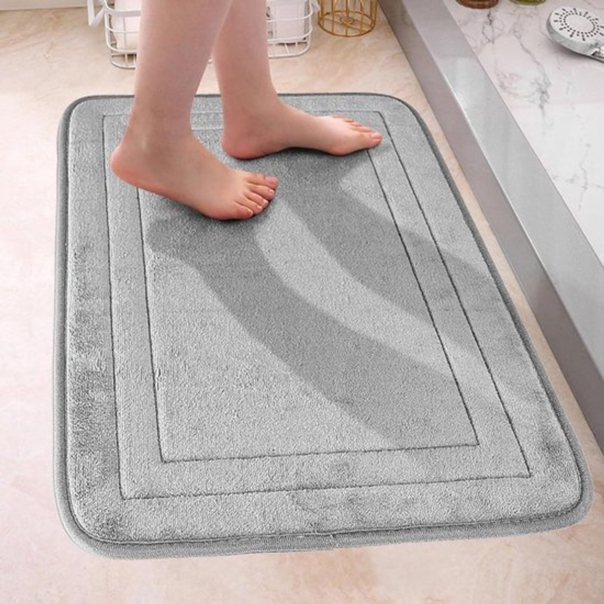 Absorberende Traagschuim Badmat 50x80 cm - Antislip en Wasbaar - Super Wateropname - Geschikt voor Badkamer, Toilet, Keuken - Grijs