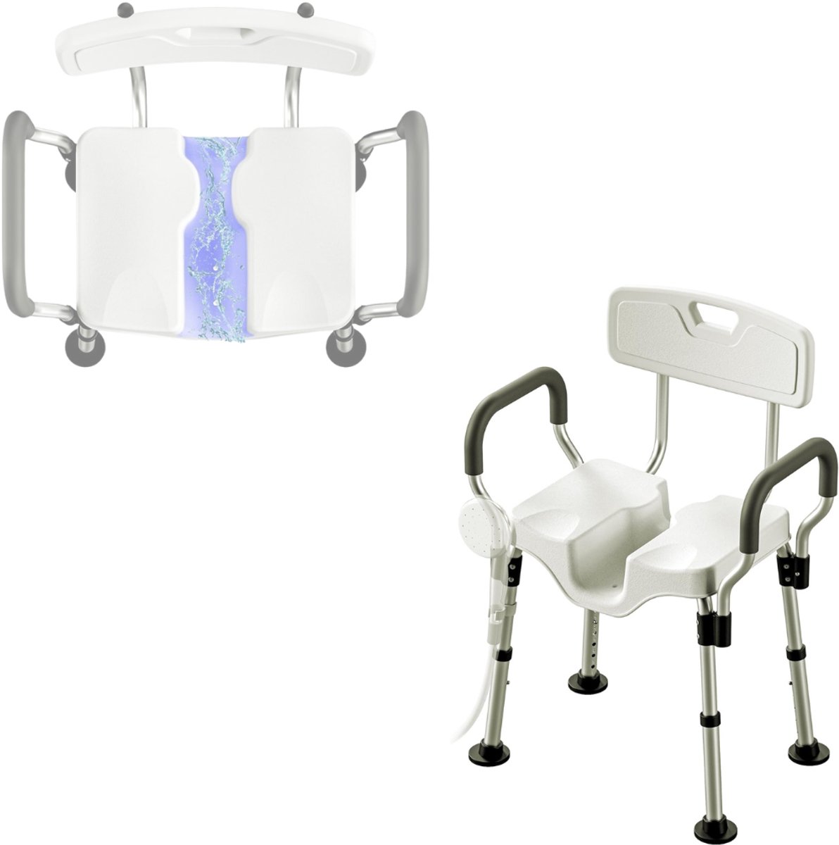 Zavio® Douchestoel met Armleuningen - Douchekruk Rug - Veilig Douchen
