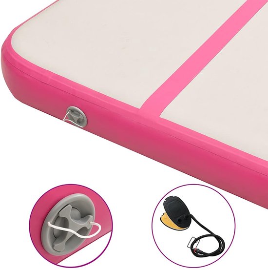 vidaXL - Gymnastiekmat - met - pomp - opblaasbaar - 400x100x20 - cm - PVC - roze van VidaXL — afbeelding 4