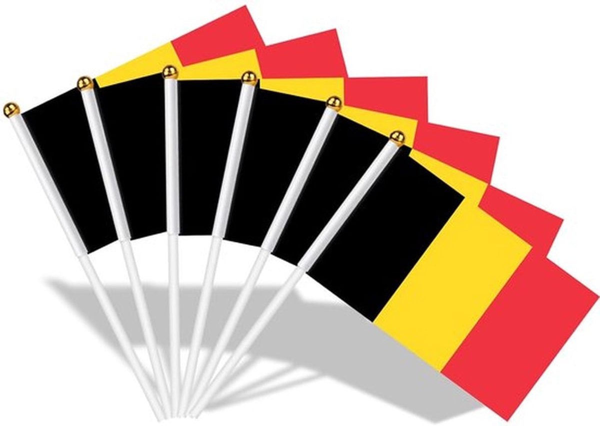 15pcs Belgische Vlaggen op Stokken voor Feestdecoraties - 14x21cm Handheld Belgische Kleine Vlaggen met 30cm Witte Pole voor Nationale Dag Wereldbeker Euro Voetbal Tuin Straat