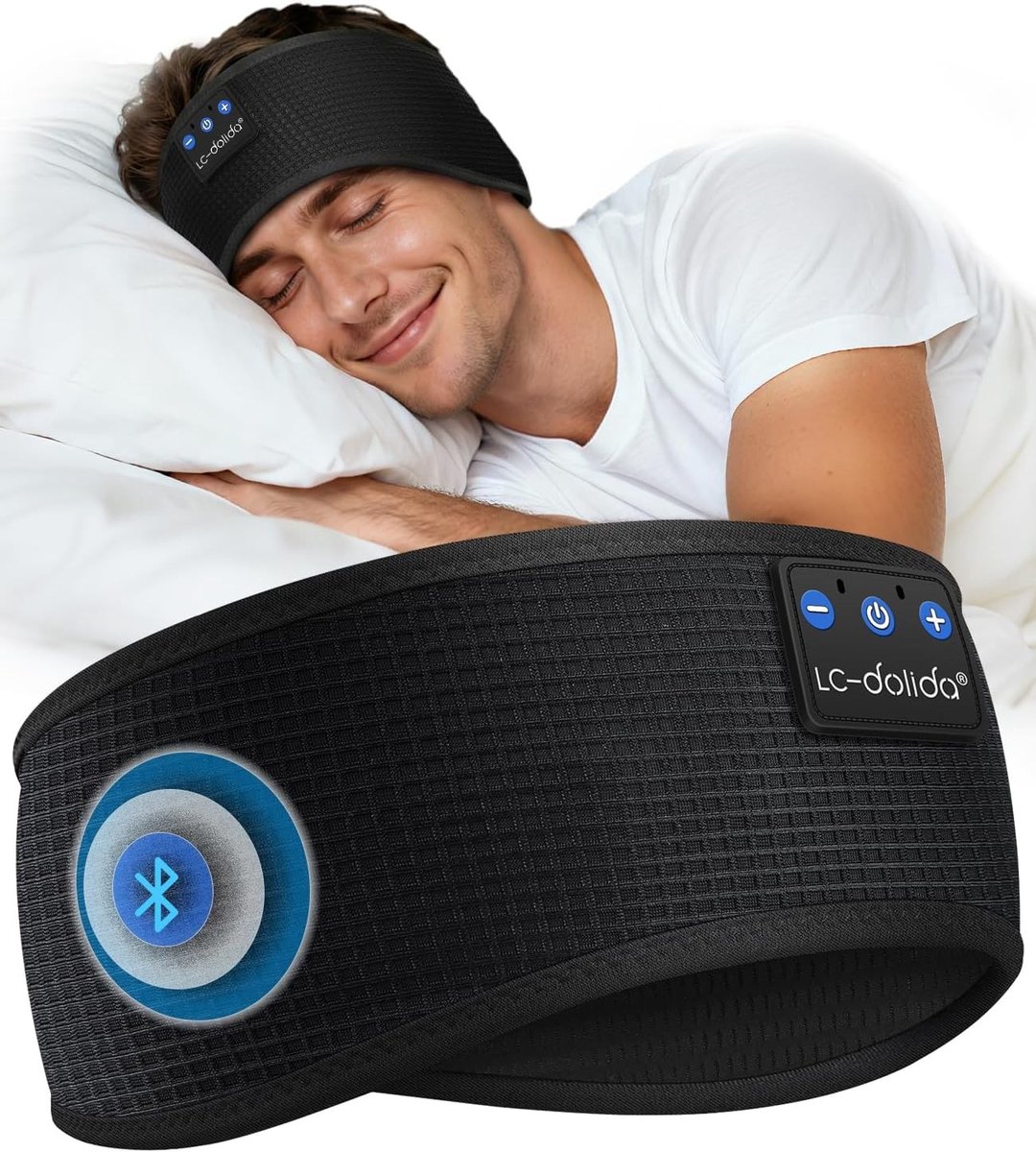 Slaapmasker Bluetooth - Inkt zwart - Geschikt voor alle hoofdformaten - Ultra zachte hoofdband voor comfortabel slapen