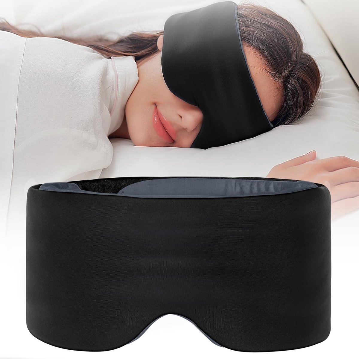 SARISUN Slaapmasker Verduisterend Oogmasker met Verstelbare Band | Dubbelzijdig Comfort Slaapmasker met Geluidloze Sluiting, Drukvrij Design voor Slapen, Vliegtuig en Reizen, Zwart