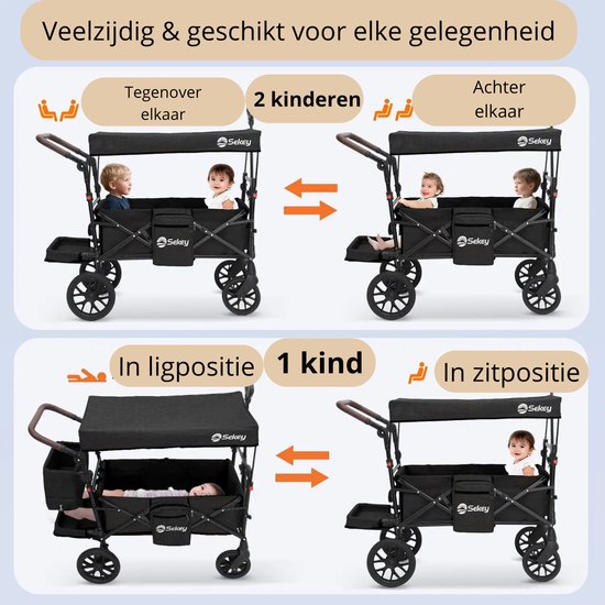 Solayne Bolderkar - Opvouwbaar - Bolderwagen - Kinderwagen - Verstelbare hendel - Waterproef - Met dak - tot 150 KG - Grijs — afbeelding 4