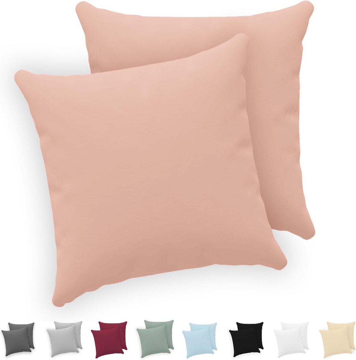 Twinzen® Kussensloop 40x40 cm (Set van 2) - 100% Katoen Jersey 150 GSM - Roze - Kussensloop 40x40 cm - Kussenhoes met ritssluiting - Oeko-Tex gecertificeerd
