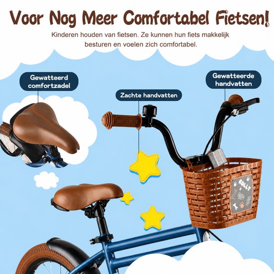 Rully Jongensfiets - 12/14/16 inch - Hondenprint met Botjes en Pootafdrukken - Met Zijwieltjes en Mand — afbeelding 3