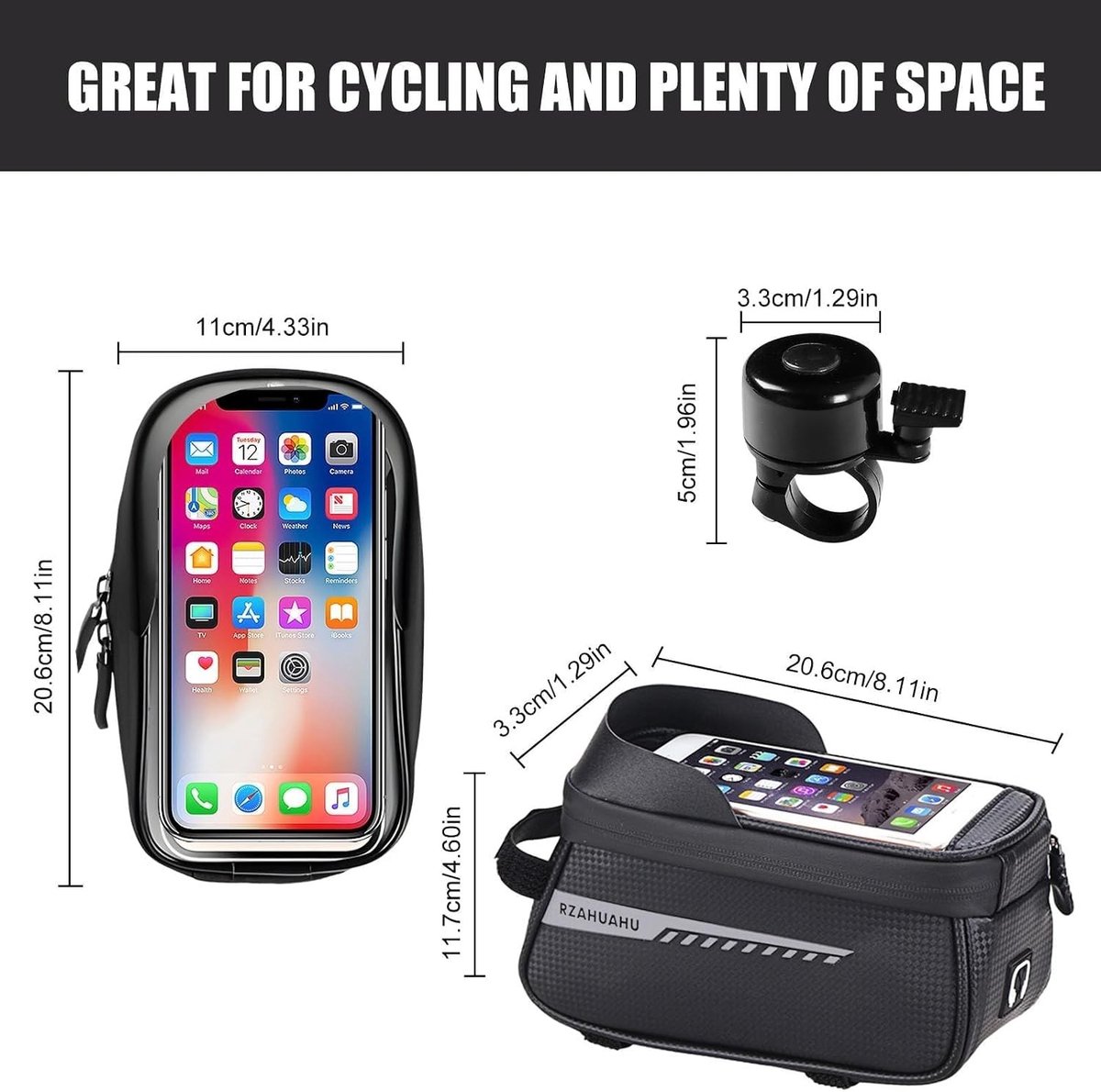 Fietstas met Touchscreen Telefoonhouder - Zwart - Geschikt voor Smartphone tot 6,7 inch - Waterdicht en Compact - Voor MTB, Racefiets en Stadsfiets