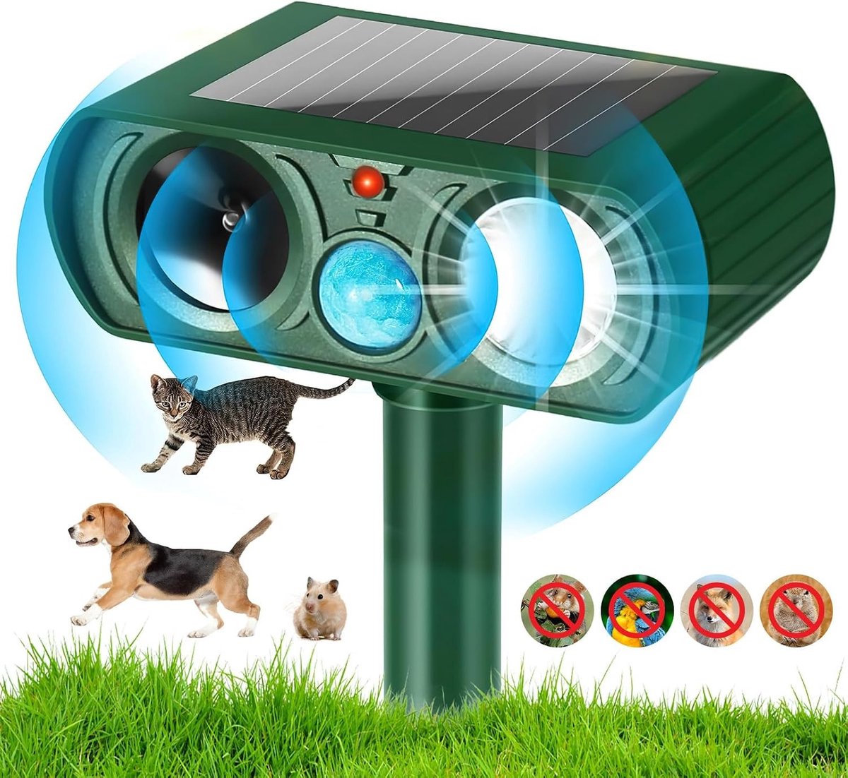 Ultrasone Kattenverjager op Zonne-energie - Groen - Met Bewegingssensor en Knipperlicht - Voor Dieren in de Tuin