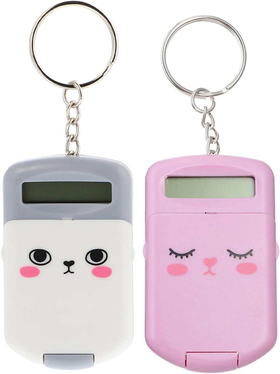 Mini Rekenmachine - Sleutelhanger Calculator - Dagelijks Gebruik - Cartoon Stijl - 2 Stuks - Diverse Kleuren