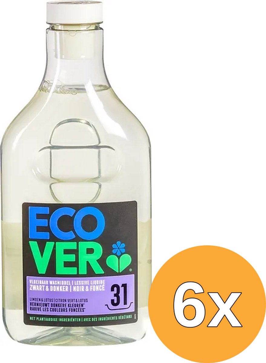6x Ecover Wasmiddel Zwart (1430 ml)
