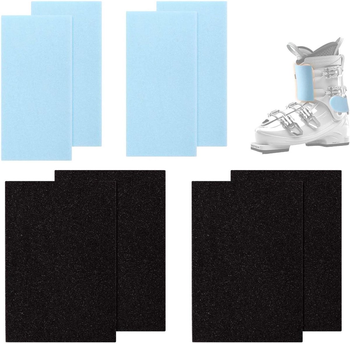 Ski Scheenbeschermers - Snowboard Beschermers - Pijnvrij Skiën - Zelfklevend Schuimrubber - 8 Stuks 2 Maten - Zwart Blauw