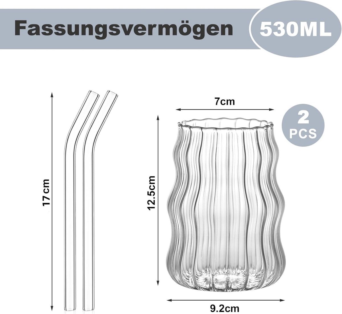 Ijskoffie glazen - 2 stuks - 530 ml - Borosilicaatglas met noppenstructuur - Voor warme en koude dranken