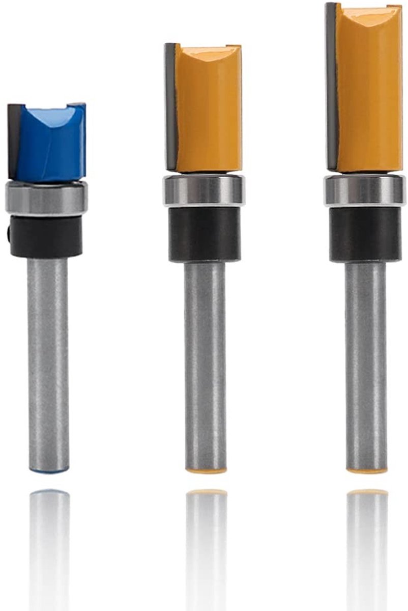 3-delige 1/4 inch Shank Countersunk Trim Patroon Frees Bit Set, Houtbewerking Frees Gereedschap voor Hout, Hardhout en MDF, 3 Verschillende Maten