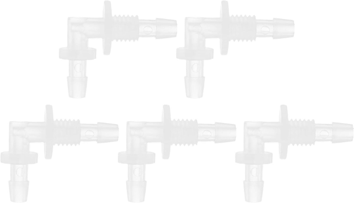 5 Stuks Plastic Slangverbindingen voor Aquarium - 3/16" Slang ID, M8 Draad, Hoekverbindingen voor Luchtpomp en Waterpomp