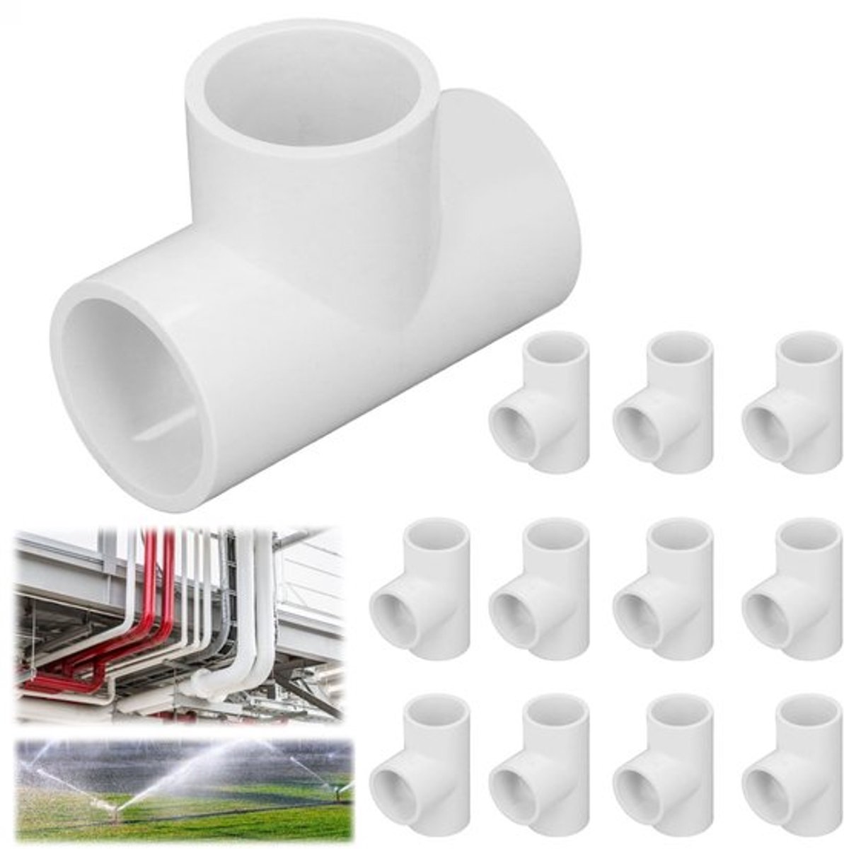 3-weg T-stuk, PVC T-stuk, T-vormige koppeling, kunststof verbindingen, adapter voor koudwaterdrukdistributiesystemen (20 mm)