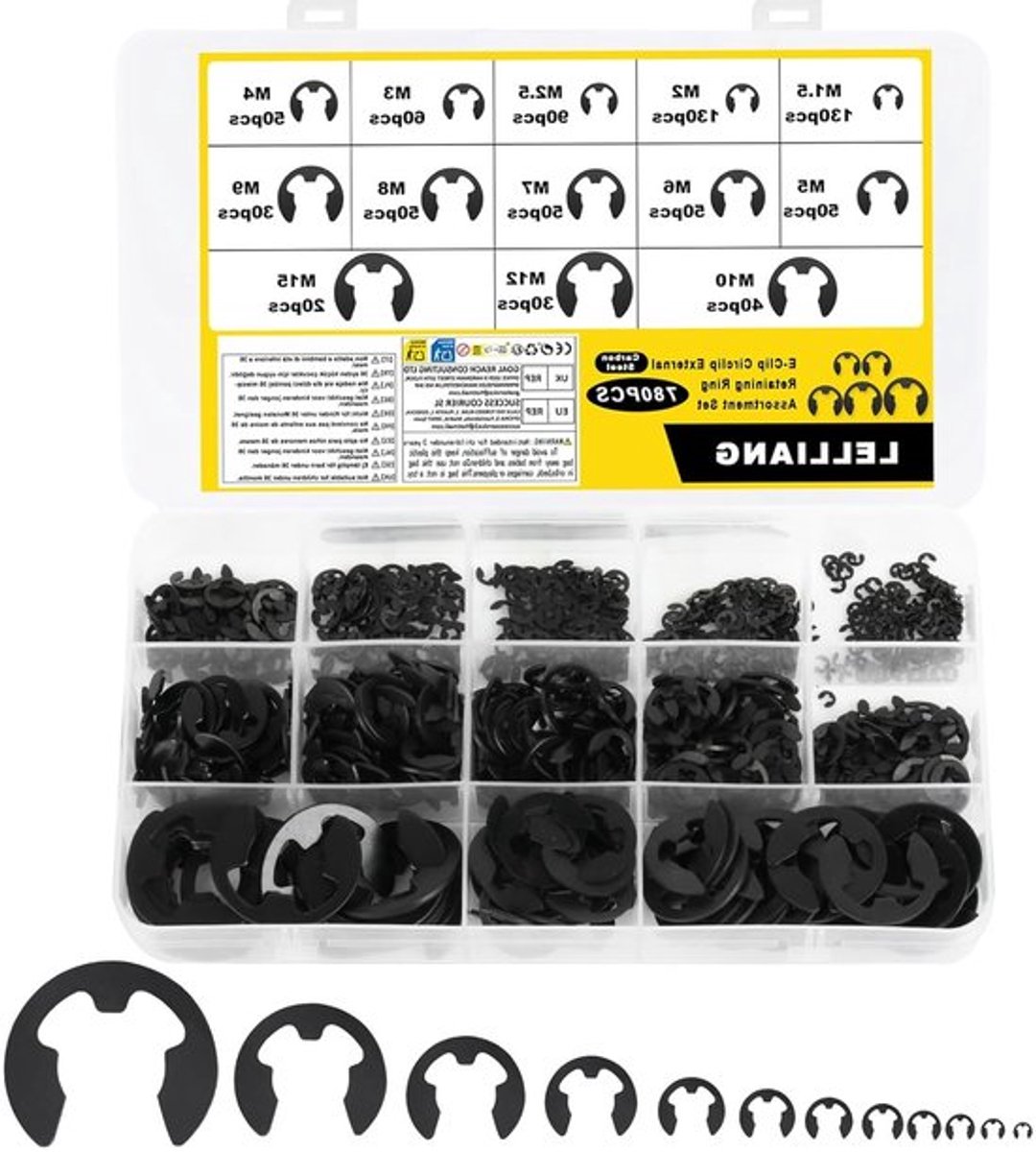 780 Stuks E-clip Borgringen Set - Assortiment van Interne en Externe Sluitringen voor Lagers, Tandwielen en Riemschijven in 13 Maten
