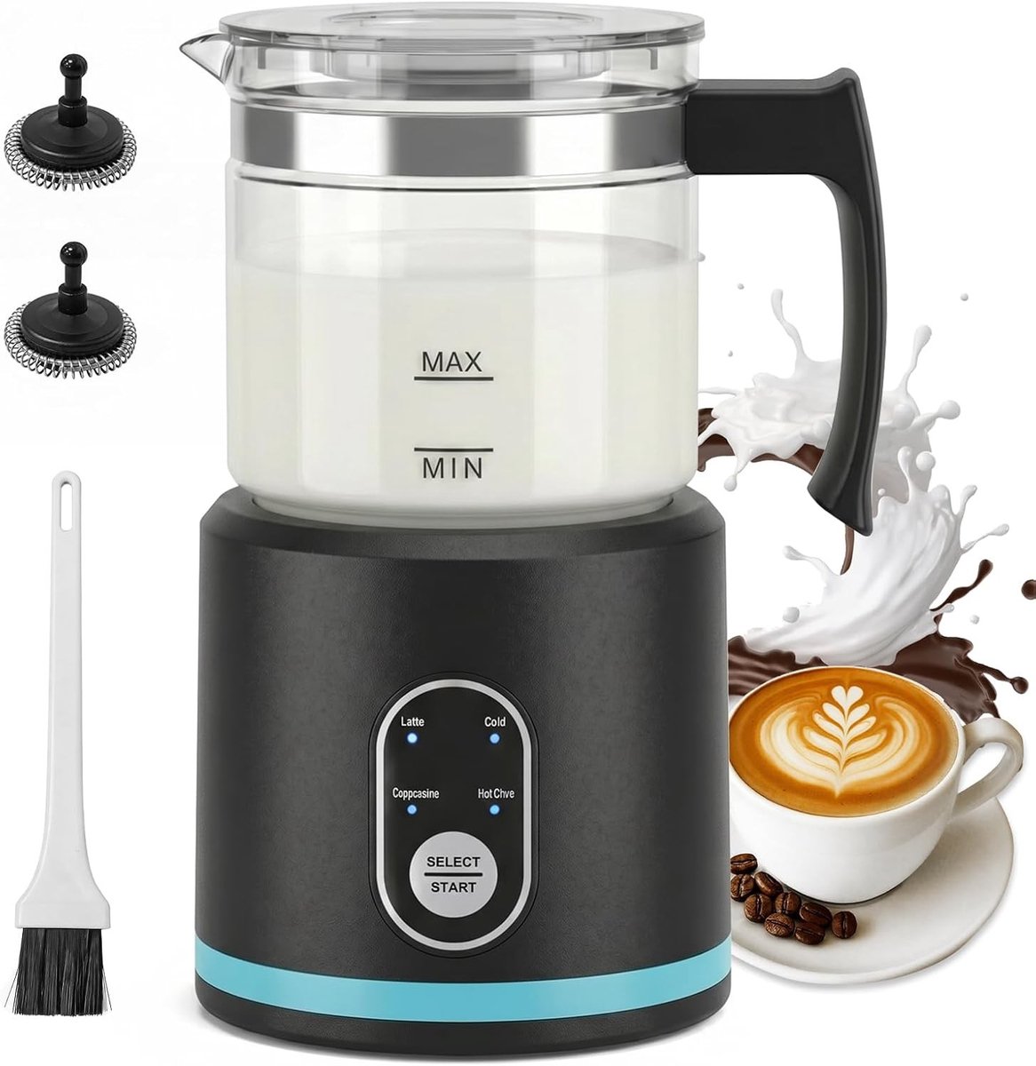 Elektrische Melkopschuimer - Zwart - 550 ml - 4-in-1 Automatische Melkopschuimer - Voor Koffiespecialiteiten