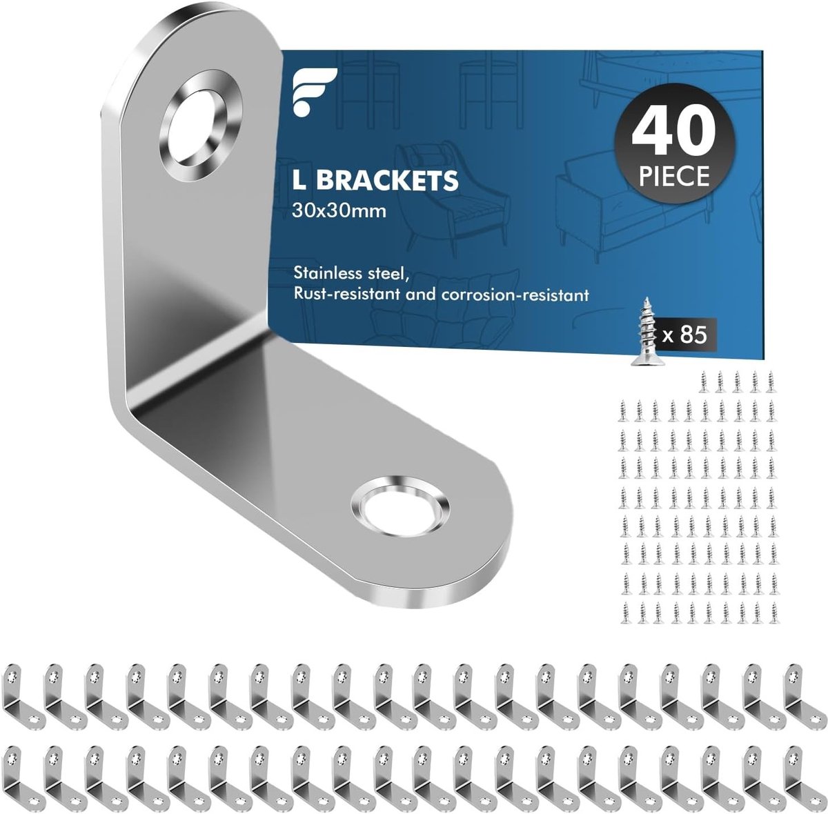 Hoekijzers - Metalen Hoekverbinders - 40 Stuks - 30 x 30 mm - Roestvrij Staal - Voor Meubels en Doe-Het-Zelf