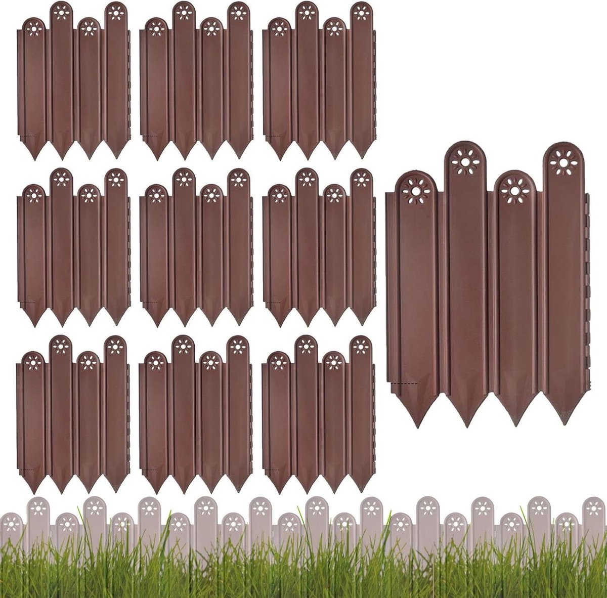 Tuinranden Set - Bloembedranden Hek - Tuinranden Creëren - Roestvrij & In elkaar grijpend - 10 Stuks - Bruin