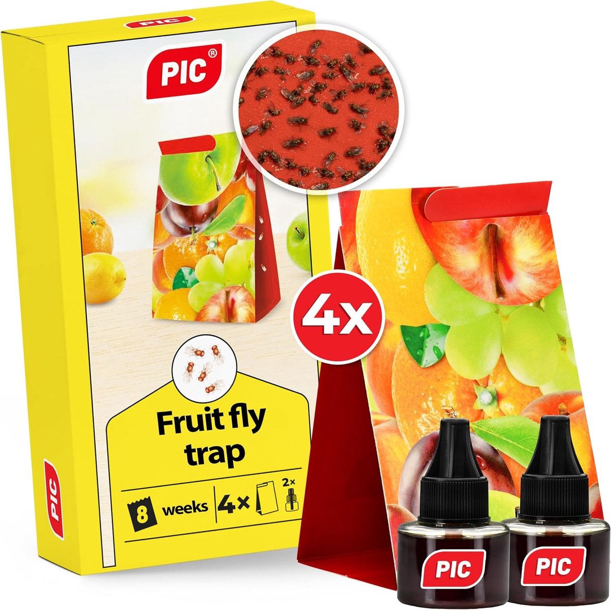 Vliegenlamp - Transparant - 4 Stuks - Niet-giftige Fruitvliegenval met Lokstof - Voor Binnengebruik in Keuken