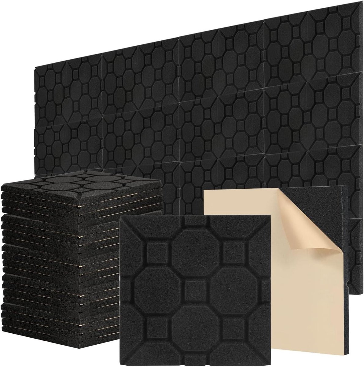 Akoestisch Schuim - Geluidsisolatie Platen - Geluidsverbetering Studio - Zelfklevend Polyurethaan - 48 stuks 30x30x2.5cm - Zwart