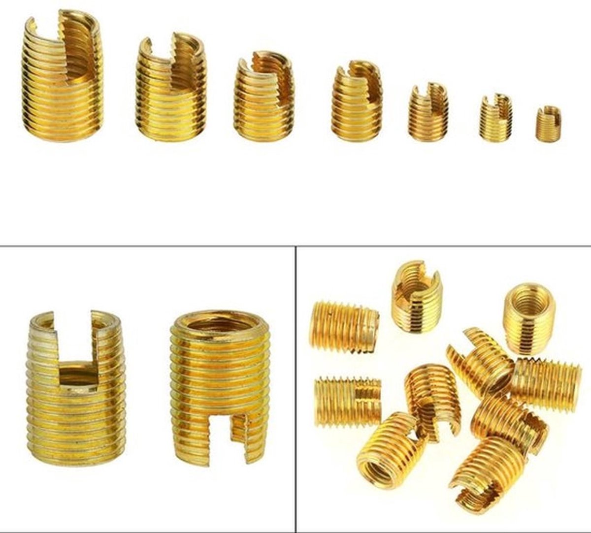 Schroefdraadinzetstukken 50 Stuks - Zelftappende/Inzetstukken - Moeren Combinatieset - Schroefdraad Reparatie - M3/M4/M5/M6/M8/M10/M12 - Sterke Trillingsbestendigheid - Schroefdraadmoeren