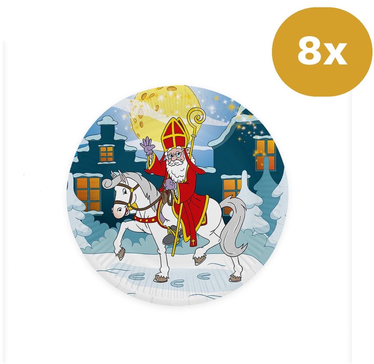 Sinterklaas Bordjes 23cm FSC (8 Stuks) - Papieren Feestbordjes Sint te Paard - Pakjesavond Tafelservies