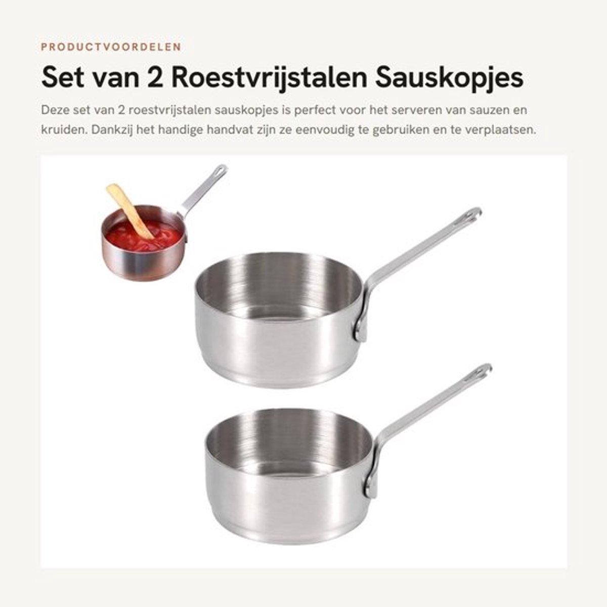 Sauskop Roestvrij staal - 2 Stuks - Sauskopjes - Sausschotels - Kruiden Kommen - Roestbestendig - Saucière